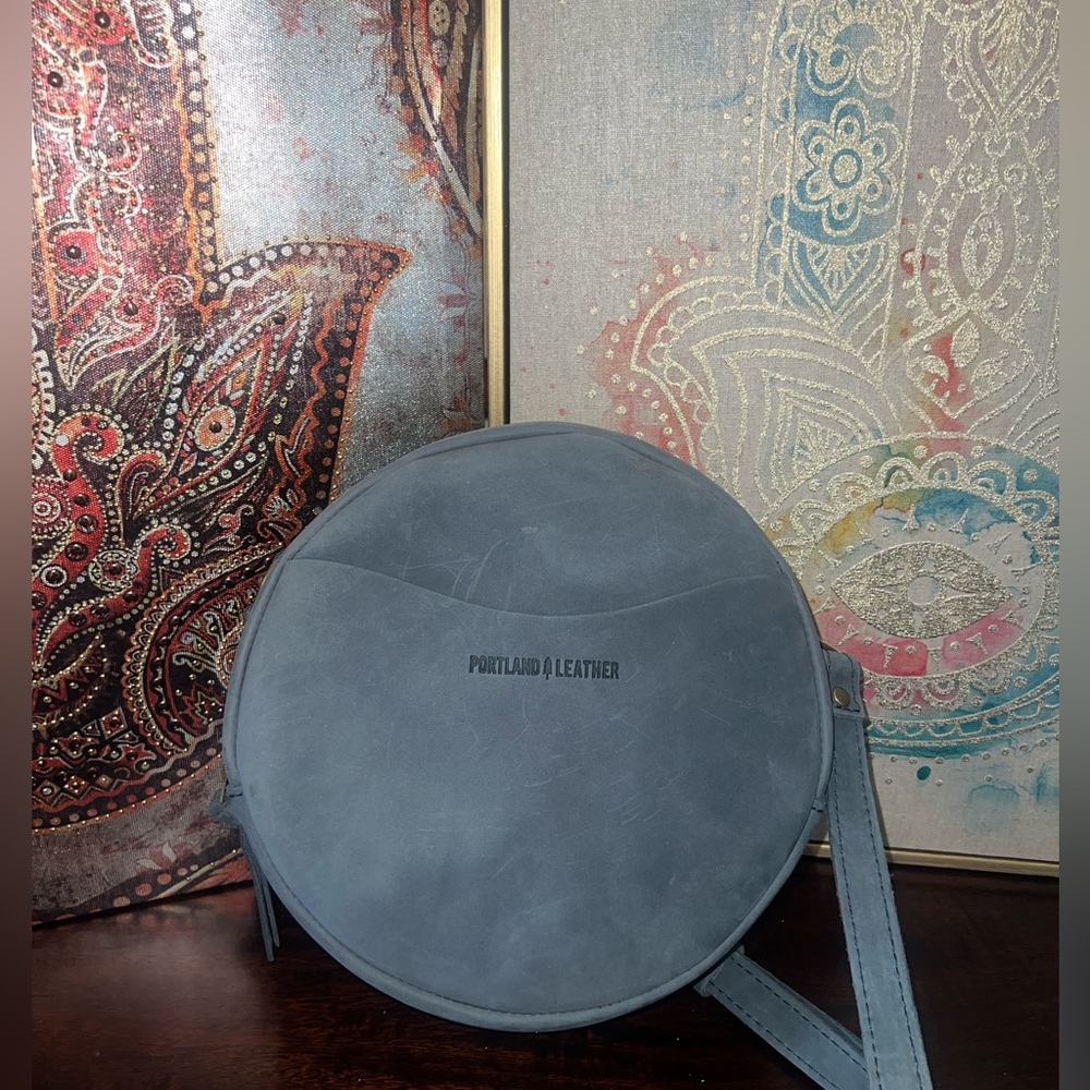 Portland Leather Goods Large Blue Suede Circle Crossbody